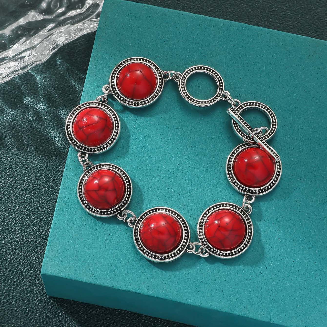 Wholesale Bohemian ethnic style turquoise antique silver bracelet
